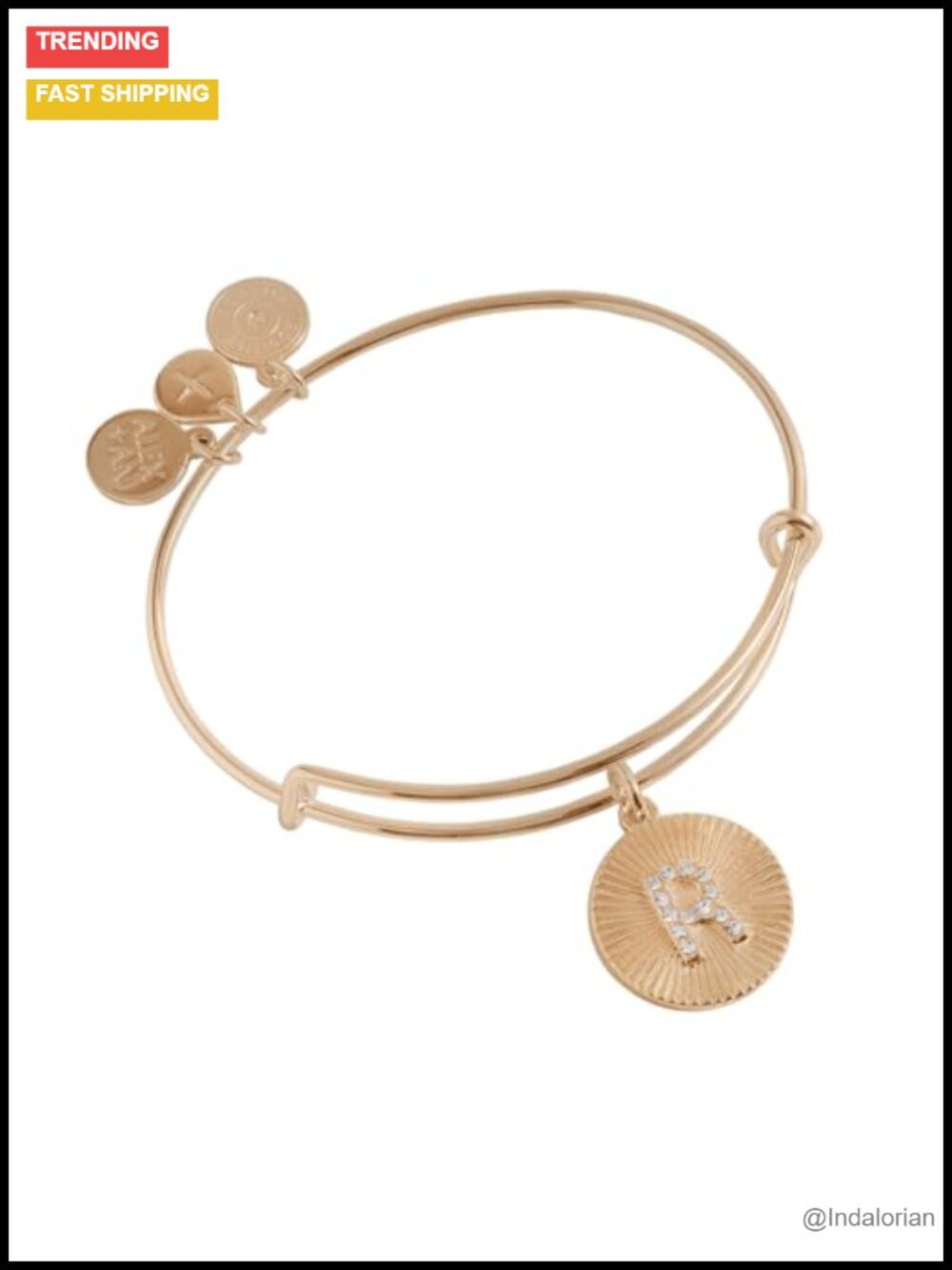 Initial I Pave Starburst Texture Bangle Bracelet Shiny Gold Silver